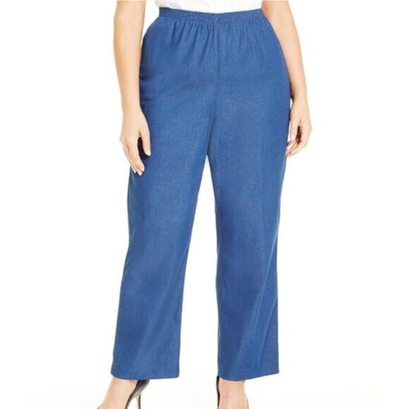 ALFRED DUNNER Plus Size Dark Wash Denim Chambray Elastic Waist Pull On Pants 24W - Picture 1 of 16